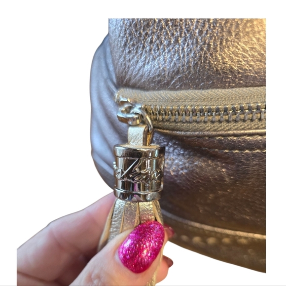 B. Makowsky Metallic Silver Leather Top Handle Shoulder Bag - Picture 10 of 15